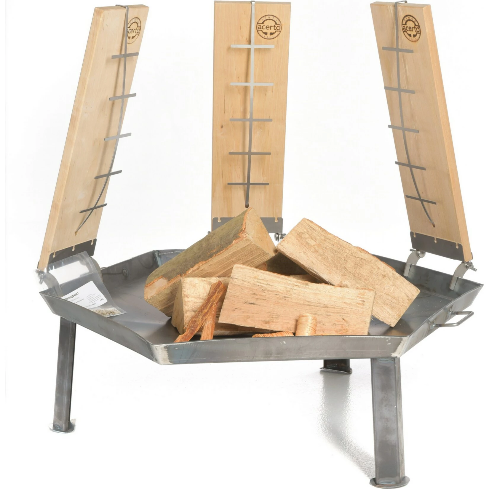 Acerto Feuerschale 55cm + 3 Flammlachsbretter + 5 Stk. Kaminholz Buche