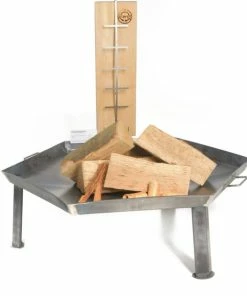 Acerto® Massive Feuerschale 55cm + 1 Flammlachsbrett + 5 Stk. Kaminholz Buche