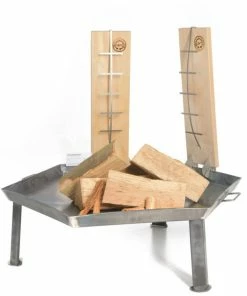 Acerto® Massive Feuerschale 55cm + 2 Flammlachsbretter + 5 Stk. Kaminholz Buche