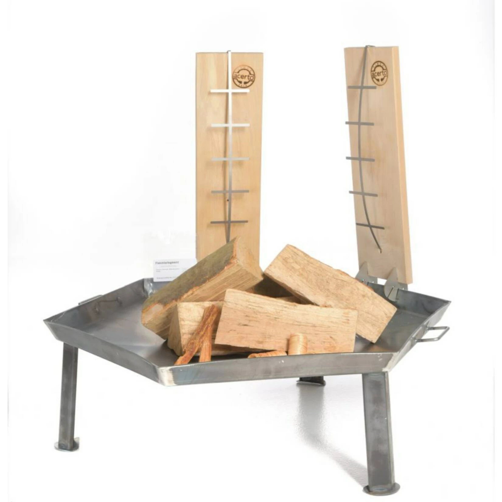 Acerto® Massive Feuerschale 55cm + 2 Flammlachsbretter + 5 Stk. Kaminholz Buche