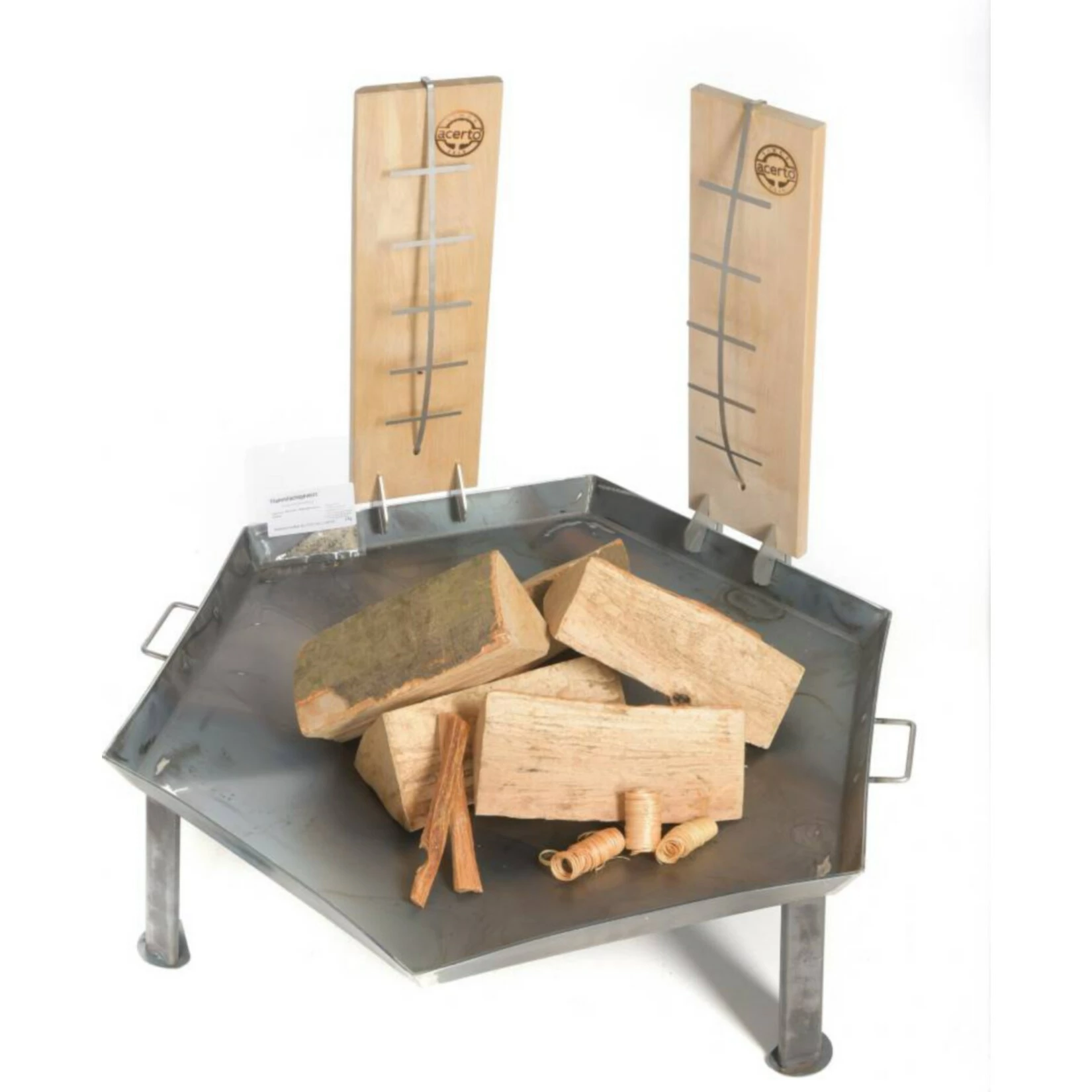 Acerto® Massive Feuerschale 55cm + 2 Flammlachsbretter + 5 Stk. Kaminholz Buche – Bild 2