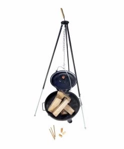Acerto® Gulaschkessel 30L + Dreibein-Gestell (180cm) + Feuerschale (55cm) + Kaminholz Buche
