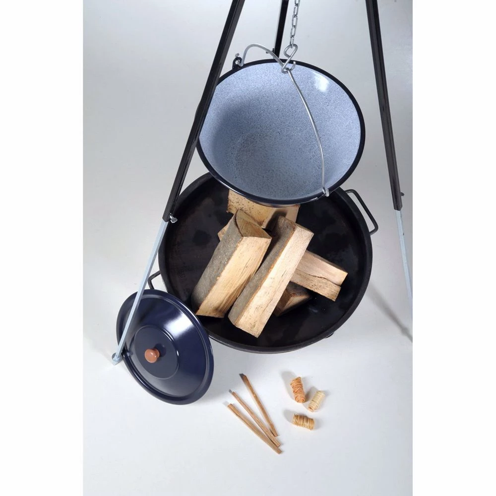 Acerto® Gulaschkessel 30L + Dreibein-Gestell (180cm) + Feuerschale (55cm) + Kaminholz Buche – Bild 3