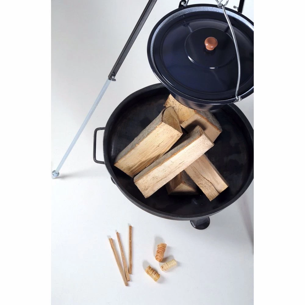 Acerto® Gulaschkessel 30L + Dreibein-Gestell (180cm) + Feuerschale (55cm) + Kaminholz Buche – Bild 4