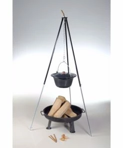 Acerto® Gulaschkessel 10L + Dreibein-Gestell (180cm) + Feuerschale (55cm) + Kaminholz Buche