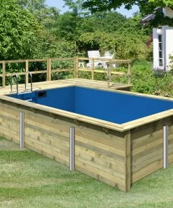 Karibu | Rechteckiger Massivholz Pool 350 X 530 Cm | Set Mit 2 Sonnenterrassen Inkl. Holzpool