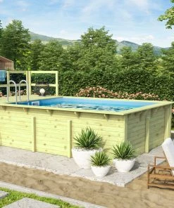 Karibu | Rechteckiger Massivholz Pool 308,7 X 396 Cm | Set Mit 1 Sonnenterrasse Inkl. Holzpool