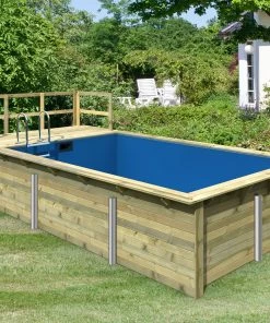 Karibu | Rechteckiger Massivholz Pool 350 X 530 Cm | Set Mit 1 Sonnenterrasse Inkl. Holzpool