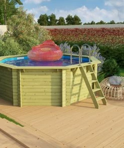 Karibu | Achteck Massivholz Pool 358 X 358 X 124 Cm Modell 1A| Inkl. Zubehör Und Pool Leitern