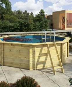 Karibu | Achteck Massivholz Pool 428 X 428 X 124 Cm Modell 2A| Inkl. Zubehör Und Pool Leitern