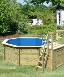 Karibu | Achteck Massivholz Pool 358 X 358 X 124 Cm Modell 1B | SET Inkl. Sonnenterrasse 94,5 X 166 Cm, Zubehör Und Pool Leitern