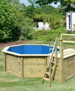 Karibu | Achteck Massivholz Pool 358 X 358 X 124 Cm Modell 1C | SET Inkl. Sonnenterrasse 96 X 199 Cm, Zubehör Und Pool Leitern