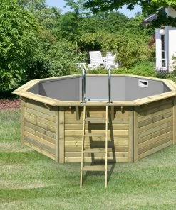Karibu CHILLROI | Achteckiger Massivholzpool, 357,5 X 357,5 X 124 Cm, Modell 1 X Folie Grau | Inkl. Zubehör Und Pool Leitern