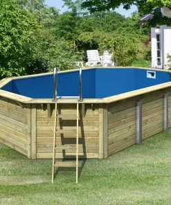 Karibu CHILLROI | Achteckiger Massivholzpool Länglich, 568,5 X 357,5 X 124 Cm, Modell 1 X Folie Blau | Inkl. Zubehör Und Pool Leitern