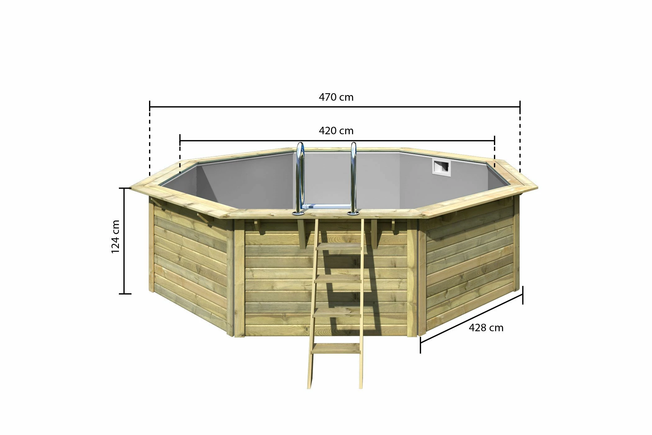 Karibu CHILLROI | Achteckiger Massivholzpool, 427,5 X 427,5 X 124 Cm, Modell 1 X Folie Grau | Inkl. Zubehör Und Pool Leitern – Bild 2
