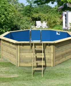 Karibu CHILLROI | Achteckiger Massivholzpool, 427,5 X 427,5 X 124 Cm, Modell 1 X Folie Blau | Inkl. Zubehör Und Pool Leitern