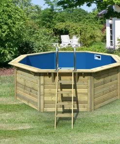 Karibu CHILLROI | Achteckiger Massivholzpool, 357,5 X 357,5 X 124 Cm, Modell 1 X Folie Blau | Inkl. Zubehör Und Pool Leitern