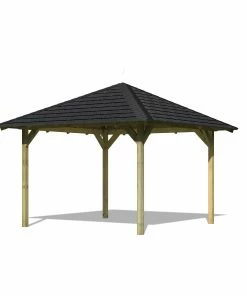 Karibu CHILLROI Quadratischer Holzpavillon 289 X 289 Cm SET Mit Dachschindeln | Gartenpavillon | Terrassenüberdachung
