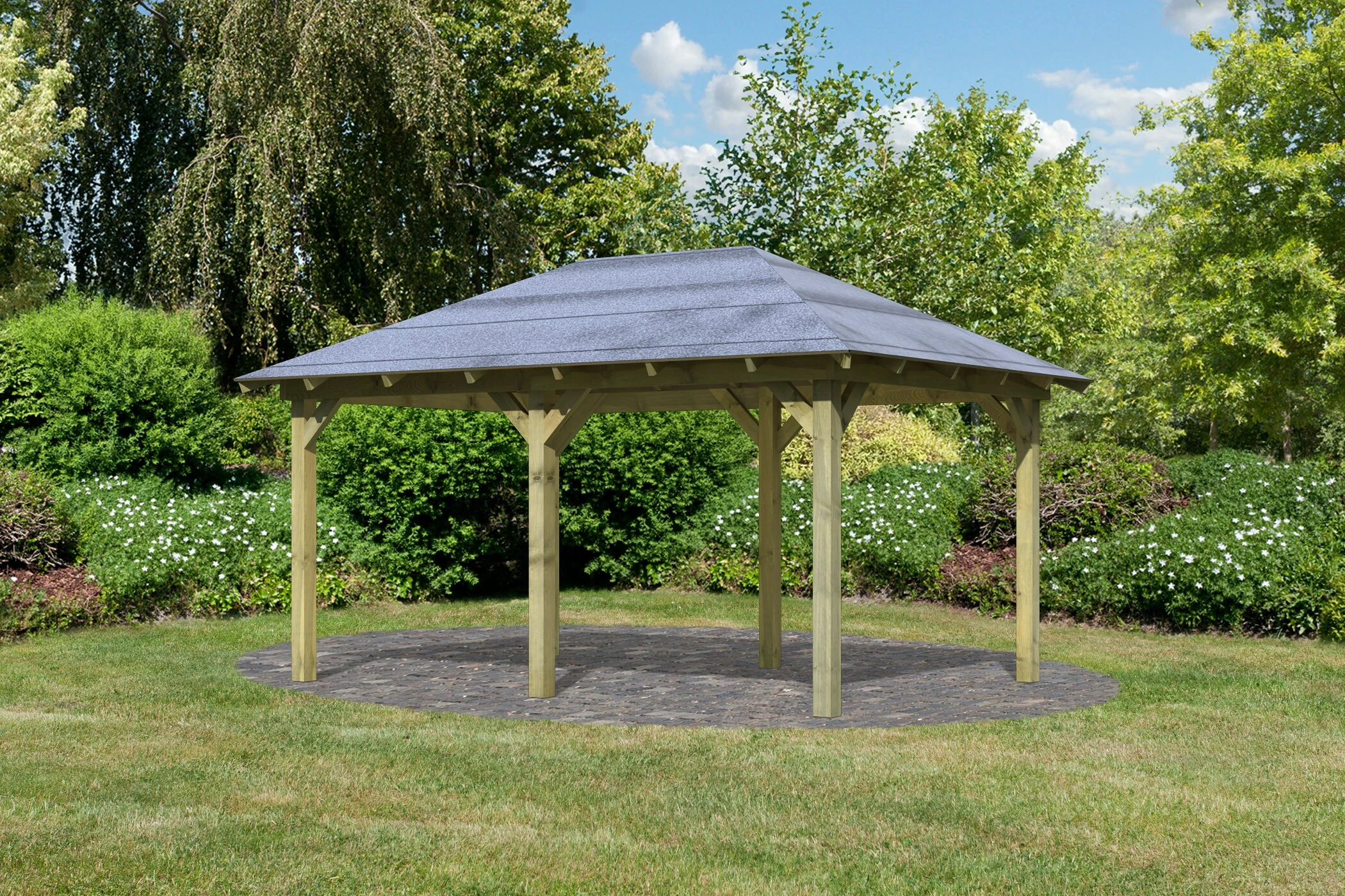 Karibu CHILLROI Rechteckiger Holzpavillon 289 X 429 Cm | Gartenpavillon | Terrassenüberdachung | Kesseldruckimprägniert