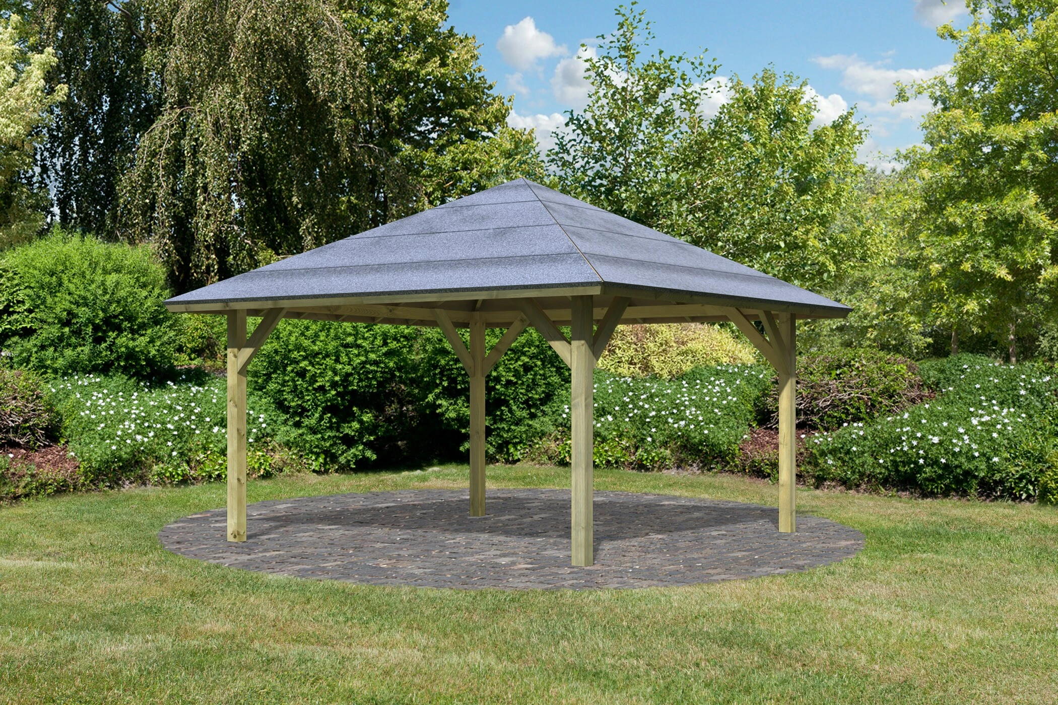 Karibu CHILLROI Quadratischer Holzpavillon 359 X 359 Cm | Gartenpavillon | Terrassenüberdachung | Kesseldruckimprägniert