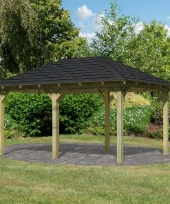 Karibu Pavillon "Jalingo 2" SET Nordisches Fichtenholz | Dachschindeln Schwarz