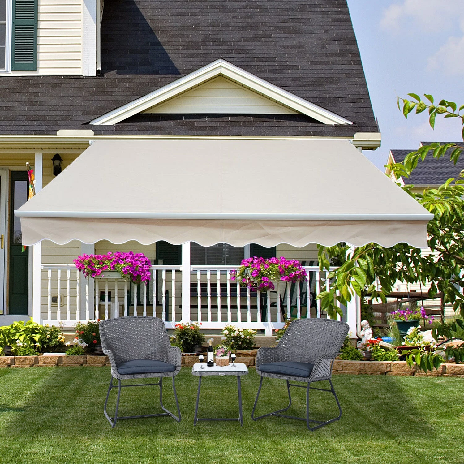 Outsunny Alu-Gelenkarmmarkise Für Wandmontage Cremeweiß 4,5 X 3 M (BxL) | Aluminium-Gelenkarm-Markise Alu-Markise Markise – Bild 3