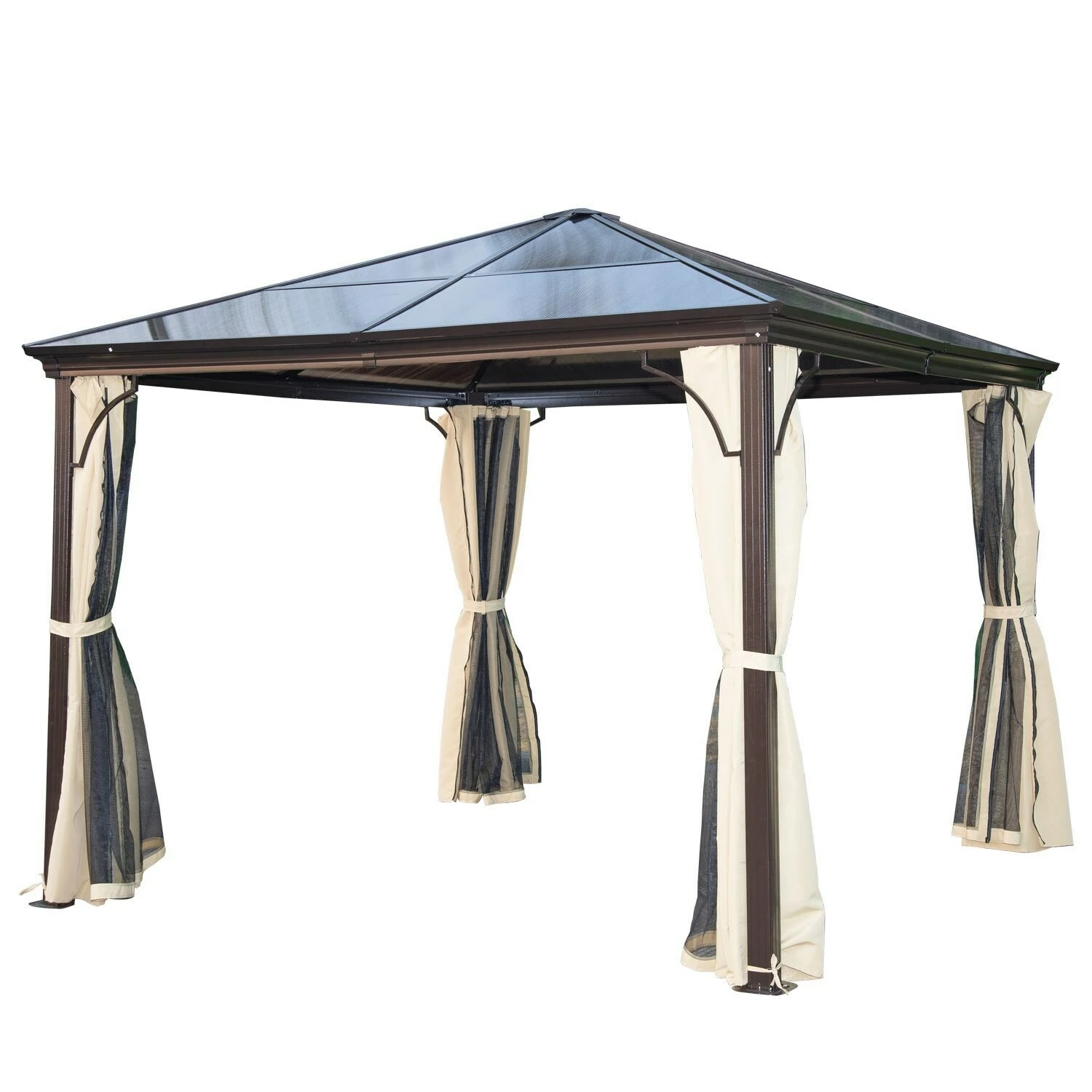 Outsunny Luxus Pavillon Mit Lichtdurchlässigem Dach Braun, Natur 300 X 300 X 260 Cm (LxBxH) | Gartenpavillon Gartenzelt Festzelt Partyzelt