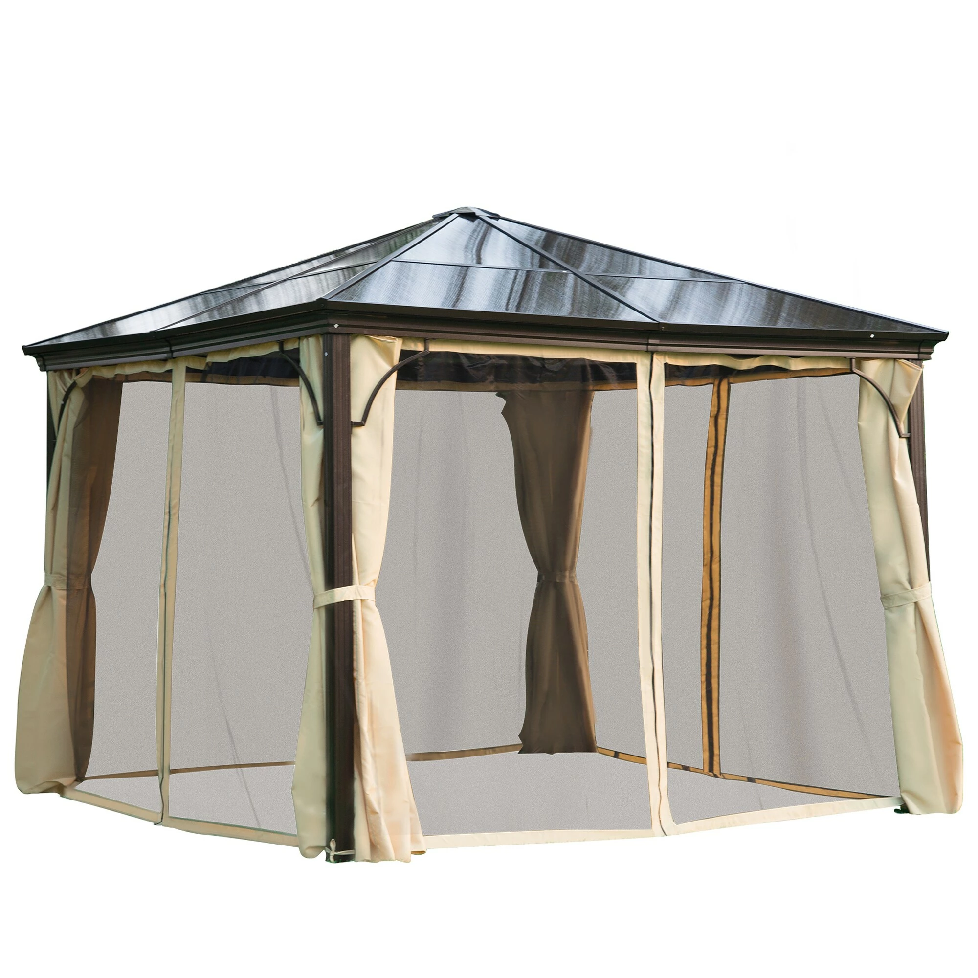 Outsunny Luxus Pavillon Mit Lichtdurchlässigem Dach Braun, Natur 300 X 300 X 260 Cm (LxBxH) | Gartenpavillon Gartenzelt Festzelt Partyzelt – Bild 2