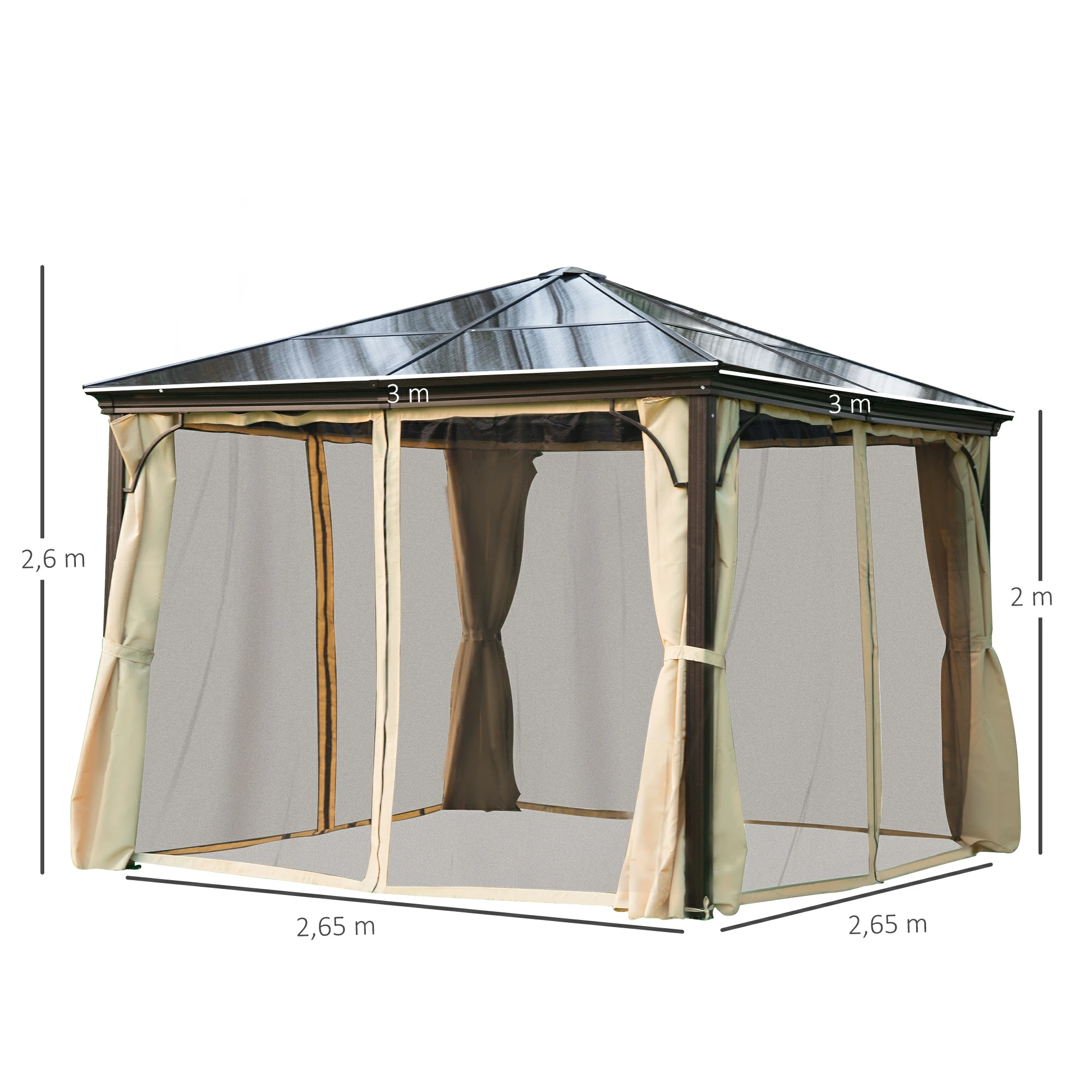 Outsunny Luxus Pavillon Mit Lichtdurchlässigem Dach Braun, Natur 300 X 300 X 260 Cm (LxBxH) | Gartenpavillon Gartenzelt Festzelt Partyzelt – Bild 5