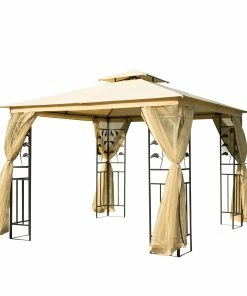Outsunny Luxus Pavillon Mit Wasserabweisenden Dach Gelb, Schwarz 300 X 300 X 265 Cm (LxBxH) | Festzelt Gartenzelt Pagode Gartenpavillon Partyzelt