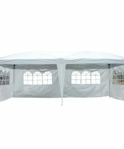 Outsunny Gartenpavillon Inklusive 4 Seitenteile Weiß, Transparent Ca. 600 X 300 X 255 Cm (LxBxH) | Gartenzelt Partyzelt Bierzelt Faltzelt Pavillon