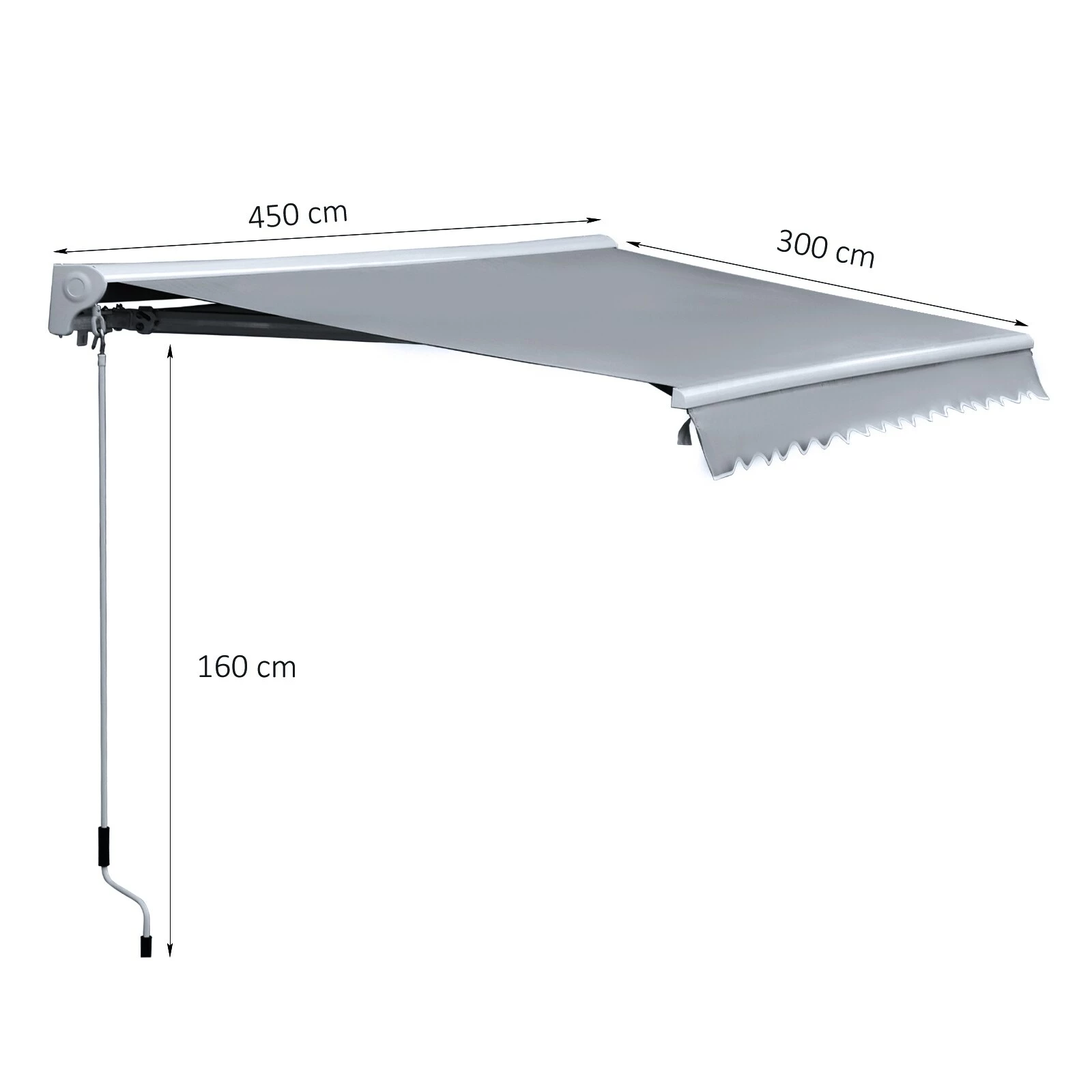 Outsunny Alu Gelenkarm-Markise Für Wandmontage Grau 450 X 300 Cm (BxL) | Aluminium Polyester, Sonnendach, Sonnenschutz, Markise Mit Handkurbel – Bild 5