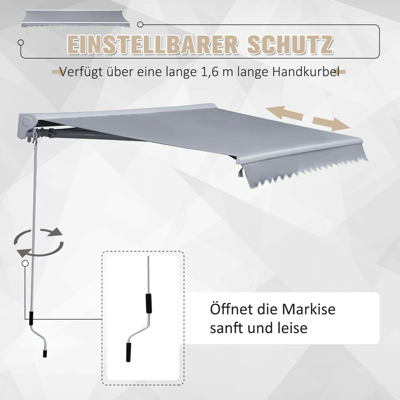 Outsunny Alu Gelenkarm-Markise Für Wandmontage Grau 450 X 300 Cm (BxL) | Aluminium Polyester, Sonnendach, Sonnenschutz, Markise Mit Handkurbel – Bild 6