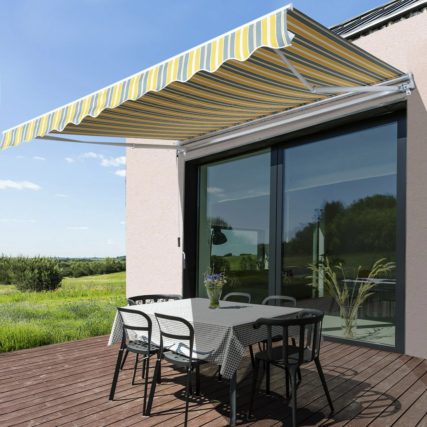 Outsunny Gelenkarmmarkise Mit Handkurbel 3,5 X 2,5 M (BxL) | Markise Sonnenschutz Terrassenüberdachung – Bild 3