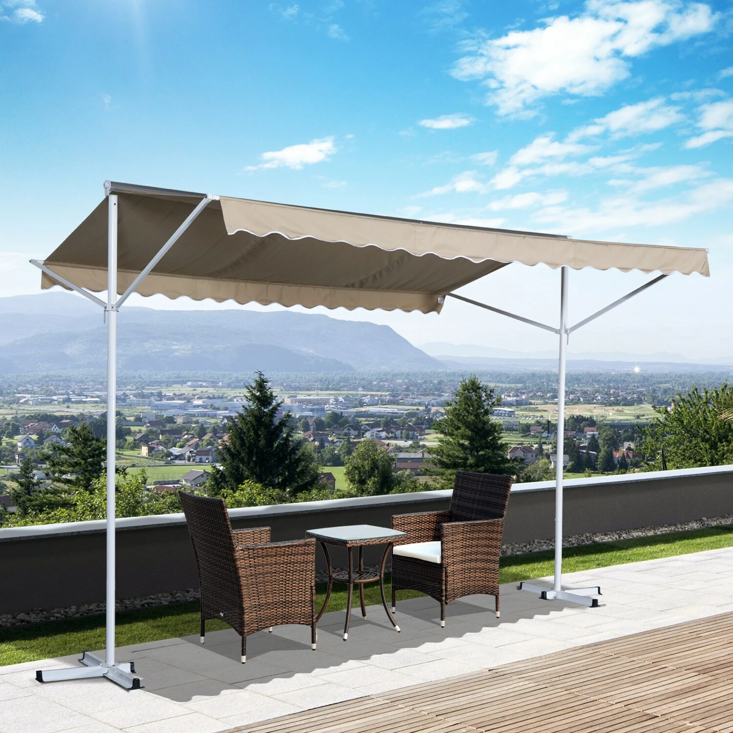 Outsunny Standmarkise Mit Kurbel 295 X 294 X 250 Cm (LxBxH) | Balkonmarkise Gartenmarkise Sonnenschutz – Bild 3