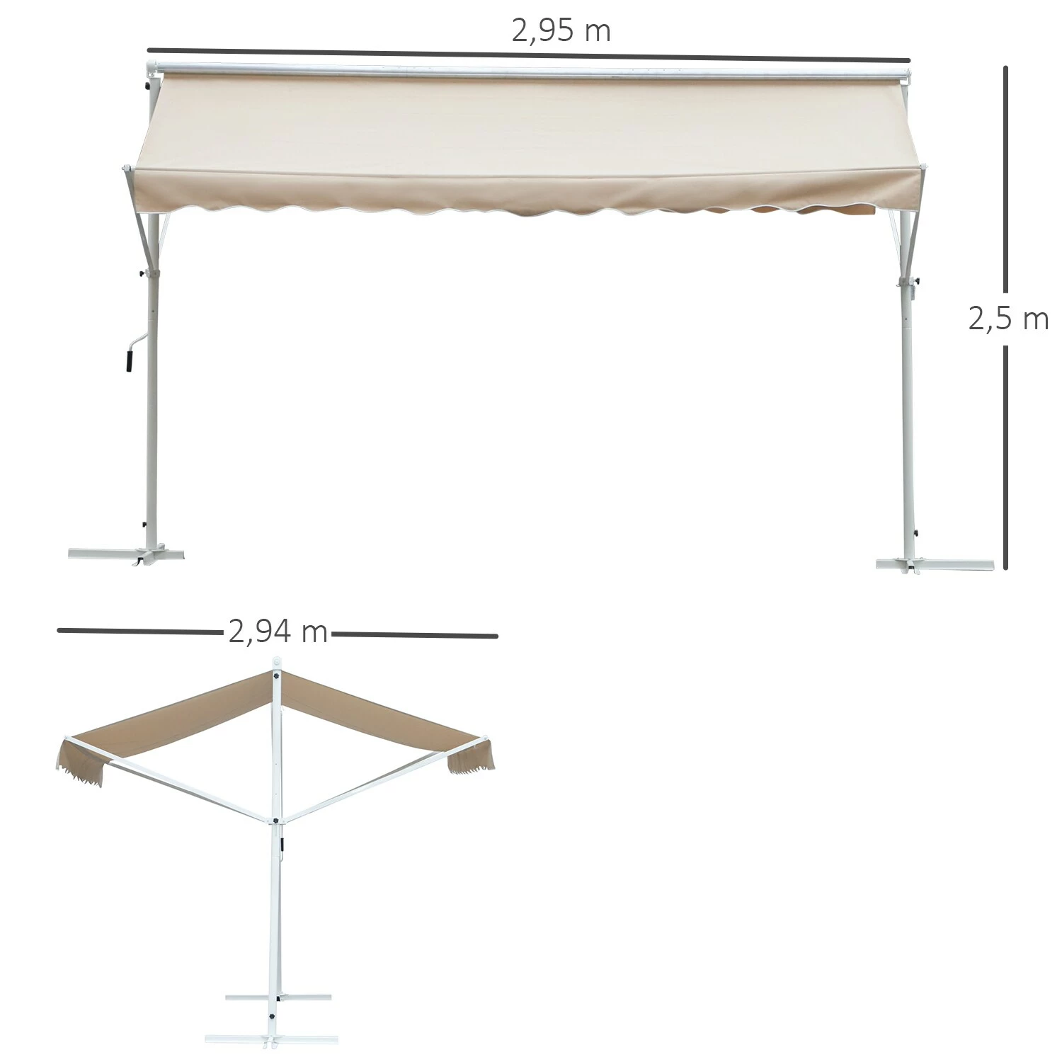 Outsunny Standmarkise Mit Kurbel 295 X 294 X 250 Cm (LxBxH) | Balkonmarkise Gartenmarkise Sonnenschutz – Bild 5