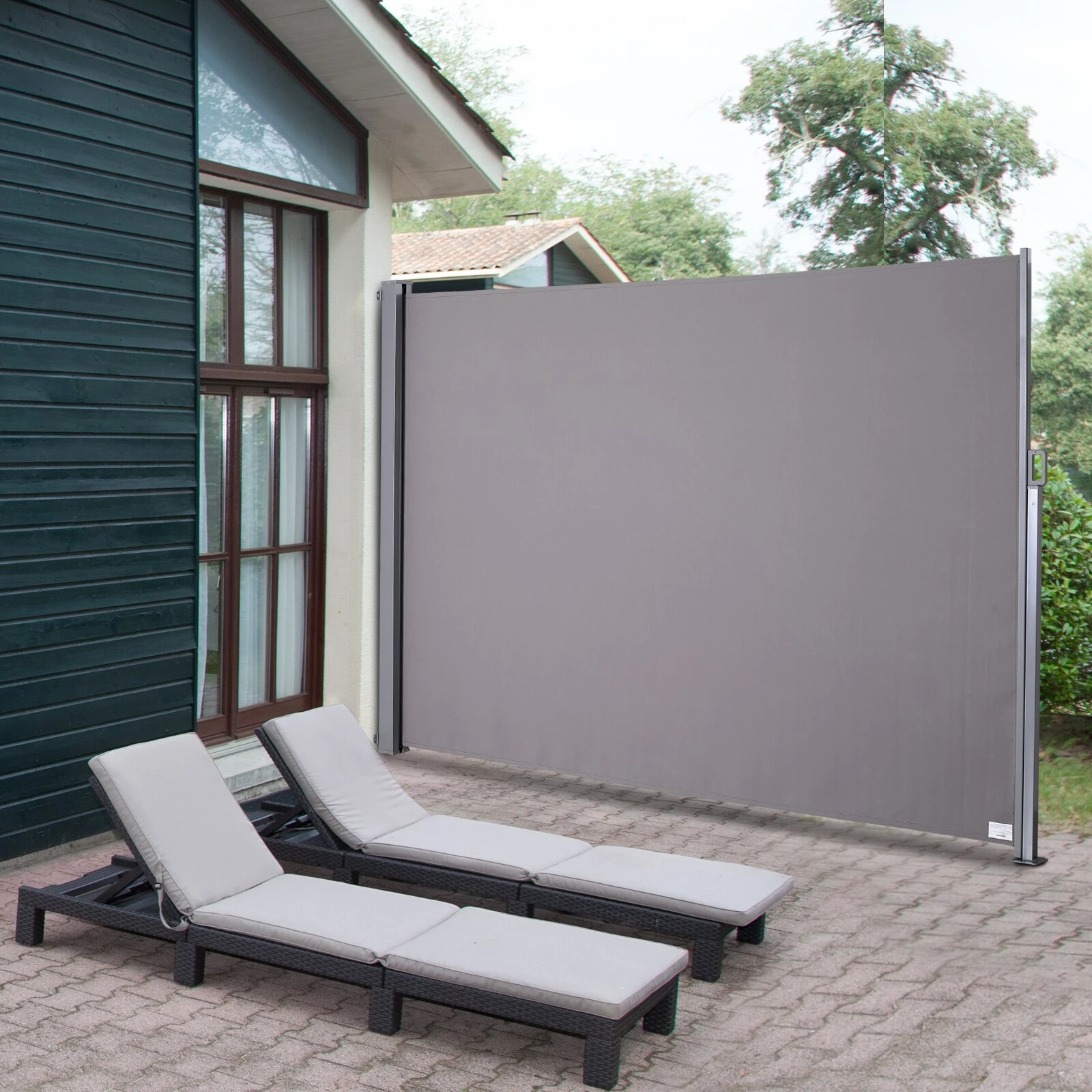 Outsunny Seitenmarkise Mit Rückrollfunktion Grau 300 X 200 Cm (LxH) | Sichtschutz Sonnenschutz Seitenrollo Windschutz – Bild 3