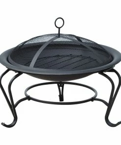 Outsunny Feuerkorb Für Holz Und Holzkohle Schwarz 56 X 45 Cm (ØxH) | Feuerschale Mit Funkenschutz Feuerstelle Schale