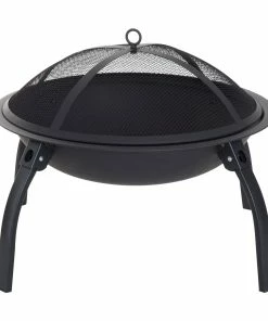 Outsunny Feuerschale Mit Funkenschutz Schwarz 70,5 X 70,5 X 40 Cm (LxBxH) | Terassenofen Feuerkorb Feuerstelle Holzkohlegrill