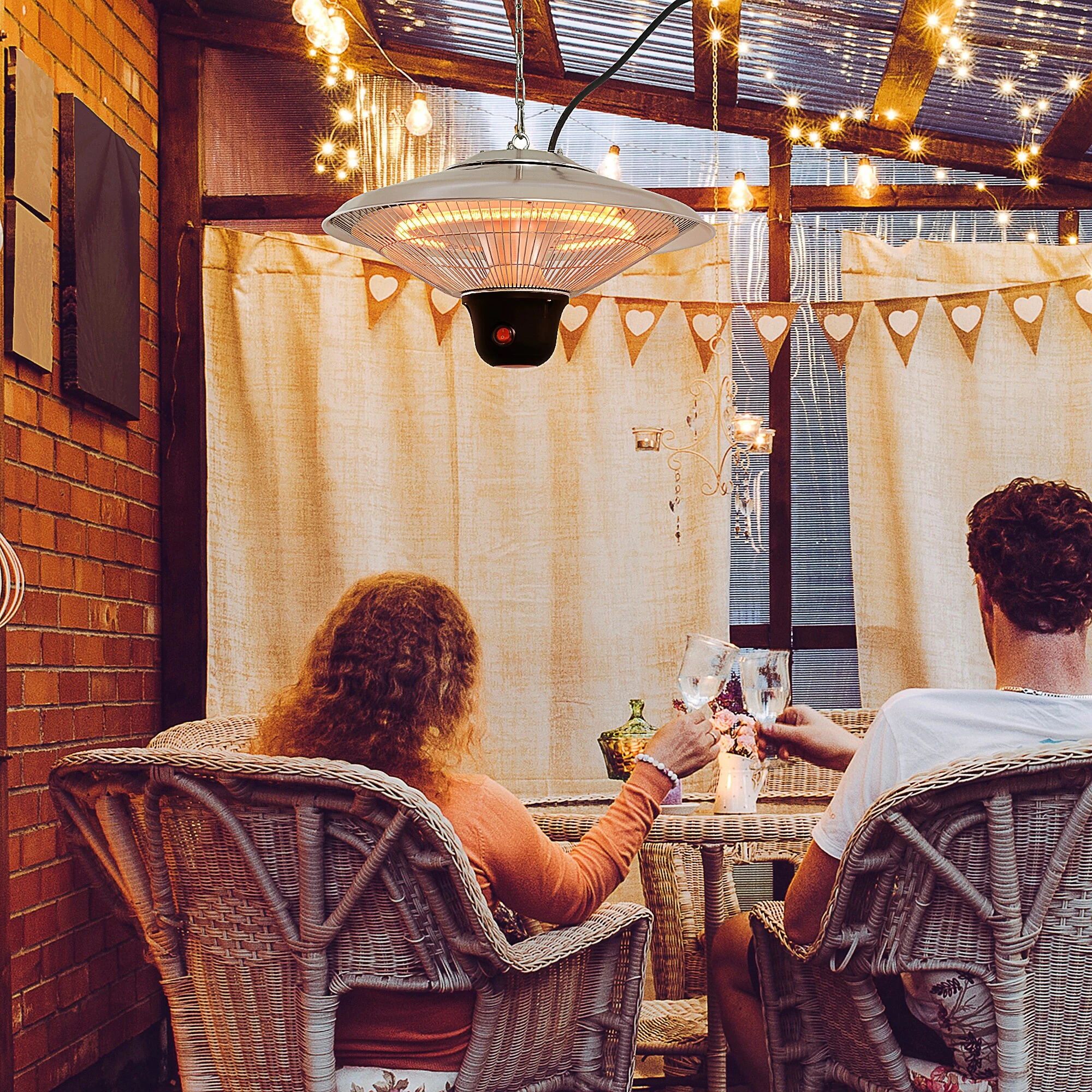 Outsunny Deckenheizstrahler Inkl. Fernbedienung Silber 42 X 26 Cm (ØxH) | Heizstrahler Terrassenstrahler Wärmestrahler – Bild 3