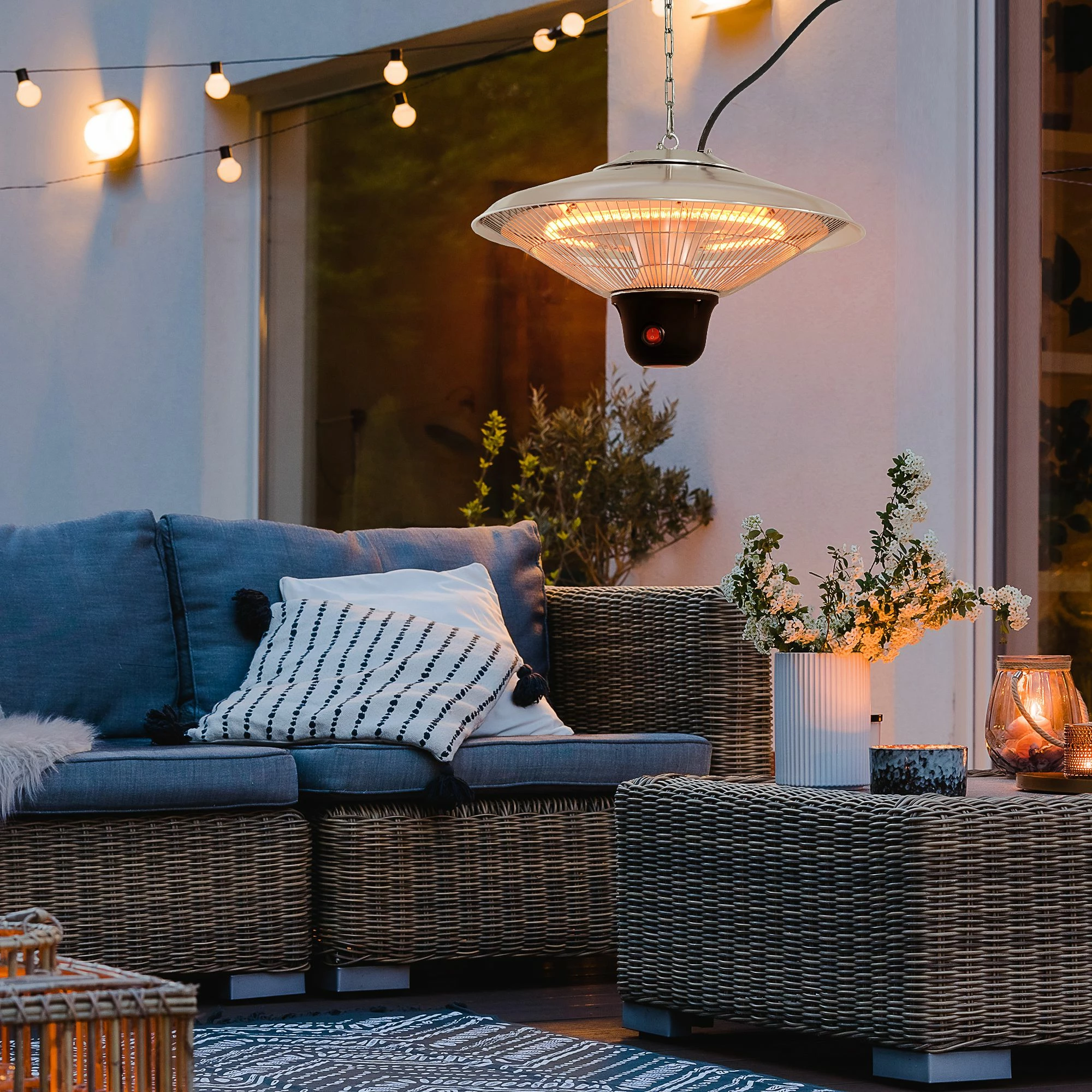 Outsunny Deckenheizstrahler Inkl. Fernbedienung Silber 42 X 26 Cm (ØxH) | Heizstrahler Terrassenstrahler Wärmestrahler – Bild 4