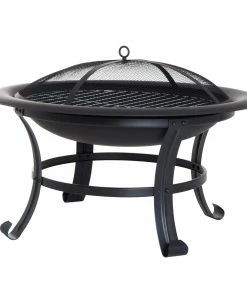 Outsunny Feuerkorb Mit Funkenschutz Schwarz 74 X 48 Cm (ØxH) | Feuerschale Grillrost Feuerstelle Holzkohlegrill