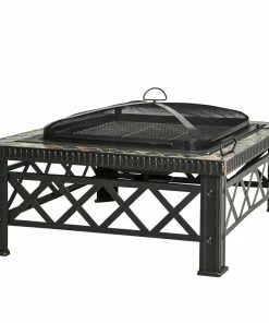 Outsunny 3-in-1 Feuerschale Mit Grillrost Schwarz 76 X 76 X 47 Cm (BxTxH) | Feuerschale Mit Funkenschutz Feuerstelle Schale