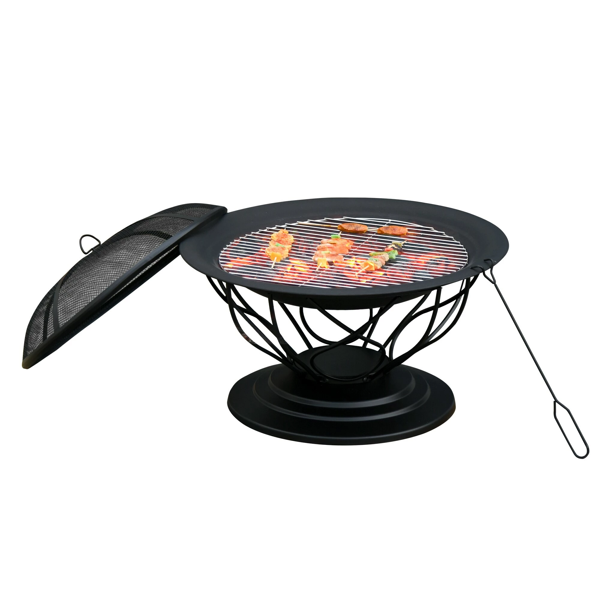 Outsunny 2-in-1 Feuerschale Mit Grillrost Schwarz 75 X 55 Cm (ØxH) | Feuerstelle Feuerkorb Holzkohlegrill Grillaufsatz – Bild 2