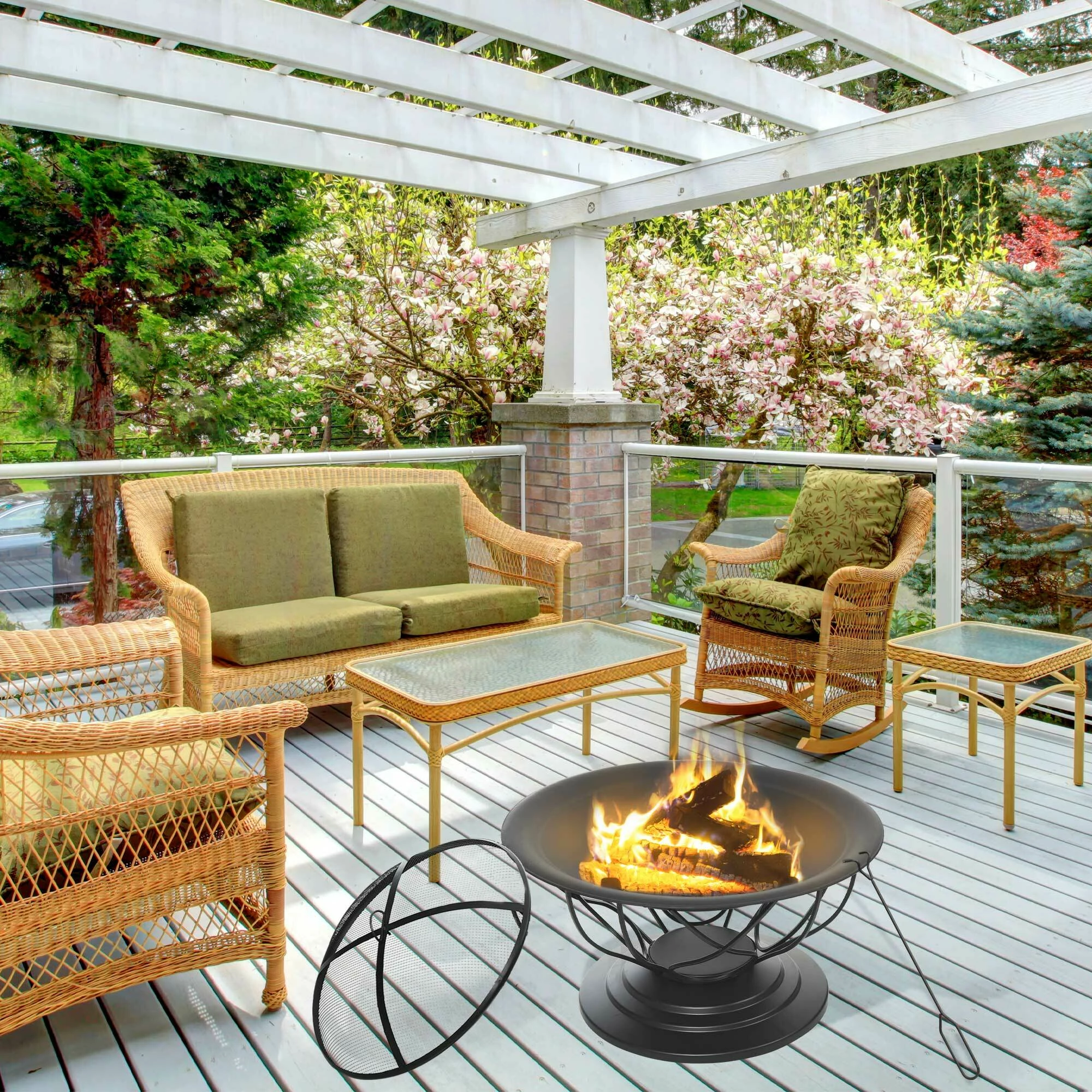 Outsunny 2-in-1 Feuerschale Mit Grillrost Schwarz 75 X 55 Cm (ØxH) | Feuerstelle Feuerkorb Holzkohlegrill Grillaufsatz – Bild 3