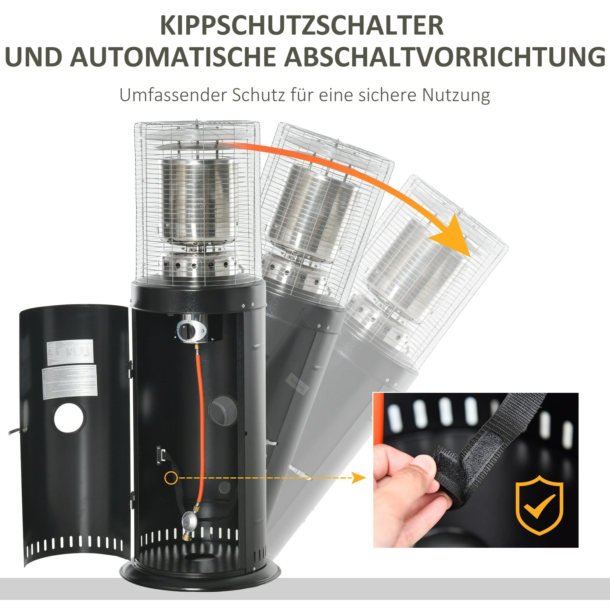 Outsunny Heizstrahler Gas Terrassenheizer Im Eleganten Design, Geeignet Für Den Einsatz Im Freien Schwarz 55,6 X 55,6 X 143 Cm ( BxTxH) | Terrassenheizer Terrassenstrahler Balkonheizer – Bild 5