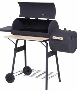 Outsunny Smoker Mit 2 Brennkammern Schwarz 124 X 53 X 108 Cm (LxBxH) | Kohlegrill BBQ Grillwagen Holzkohlegrill Standgrill