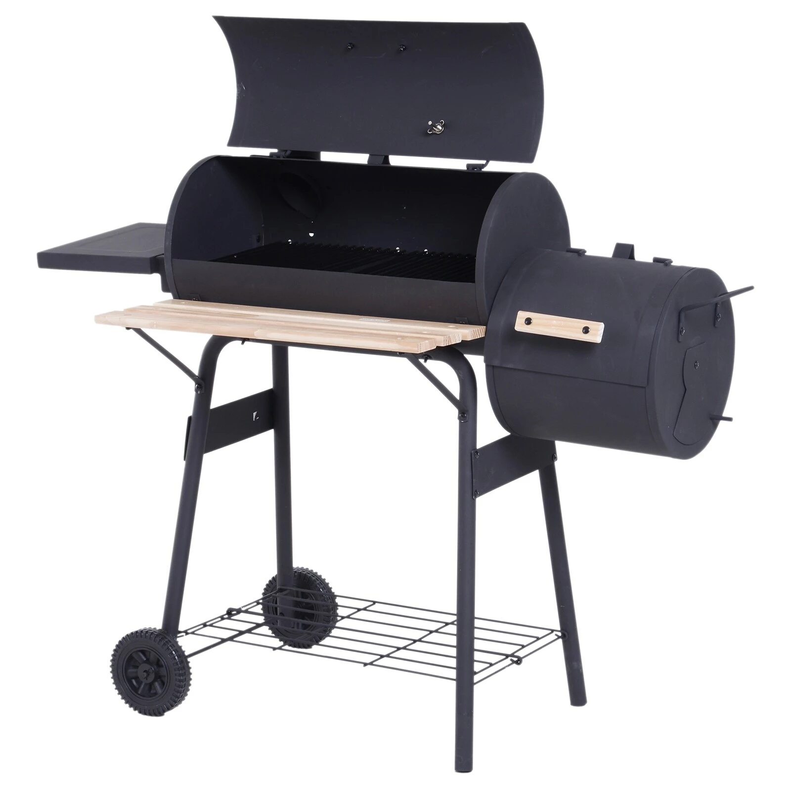 Outsunny Smoker Mit 2 Brennkammern Schwarz 124 X 53 X 108 Cm (LxBxH) | Kohlegrill BBQ Grillwagen Holzkohlegrill Standgrill