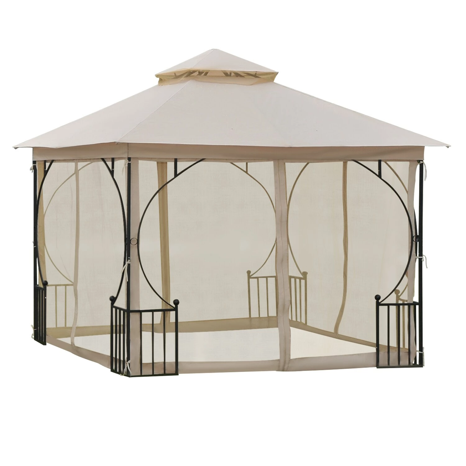 Outsunny Gartenpavillon Mit Doppeldach Beige, Schwarz 300 X 300 X 275 Cm (LxBxH) | Luxus Pavillon Partyzelt Festzelt Gartenzelt Zelt