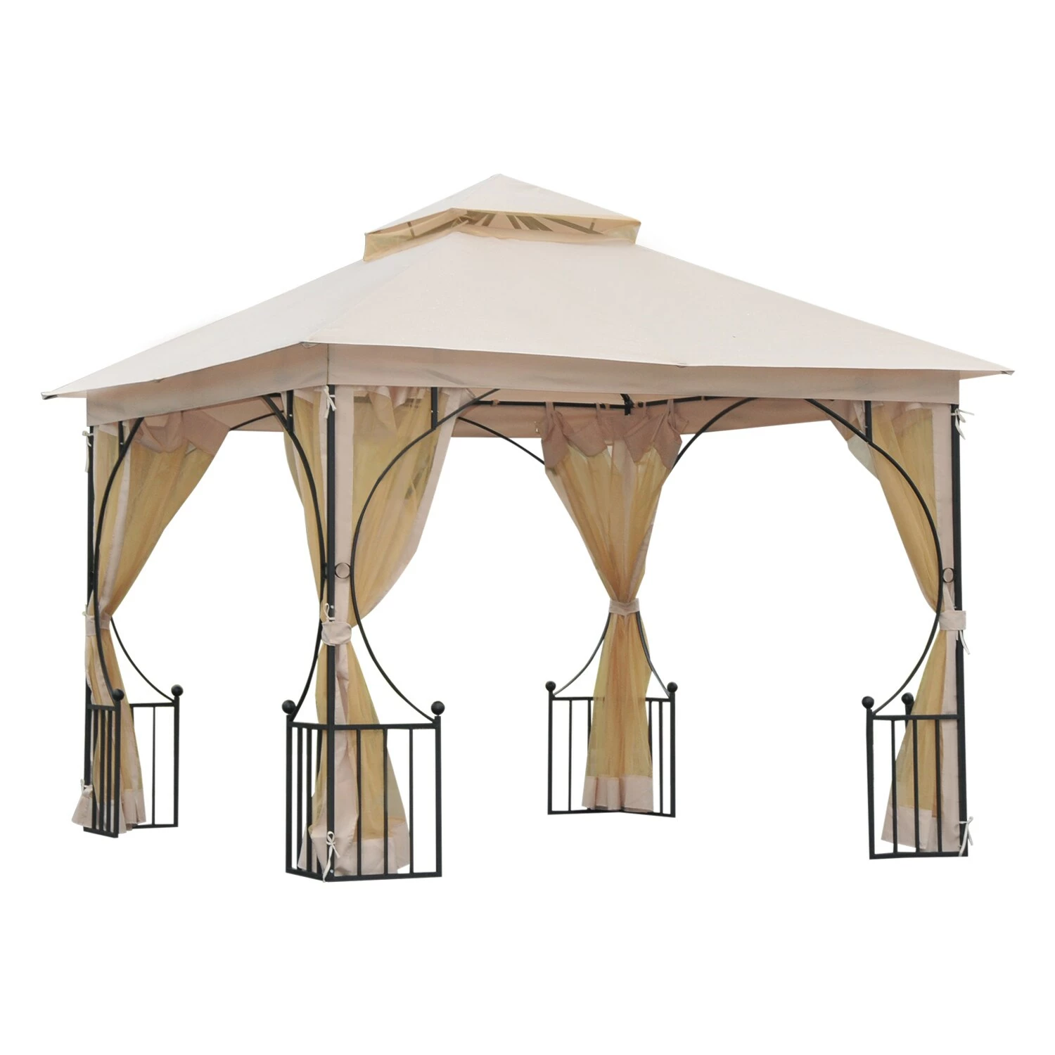 Outsunny Gartenpavillon Mit Doppeldach Beige, Schwarz 300 X 300 X 275 Cm (LxBxH) | Luxus Pavillon Partyzelt Festzelt Gartenzelt Zelt – Bild 2